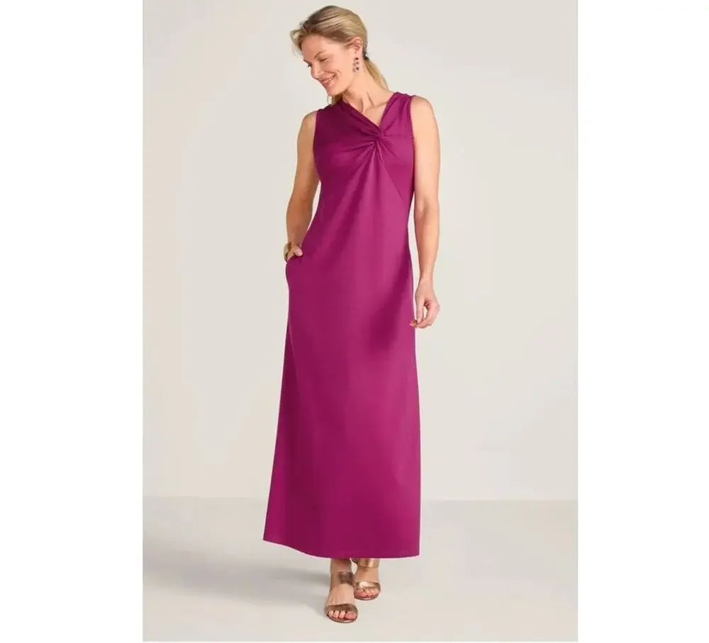 Soft Surroundings Hannah Maxi Dress Small Raspberry Twist Neck Scooba Knit Soft